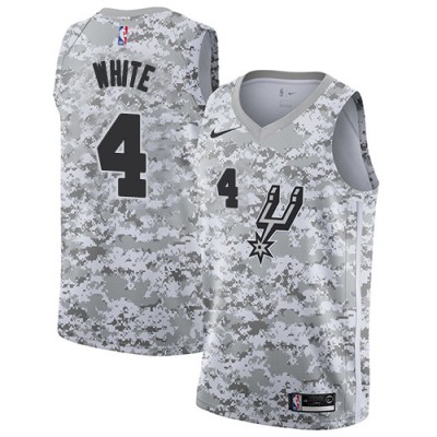 Nike San Antonio Spurs #4 Derrick White White Camo Youth NBA Swingman Earned Edition Jersey